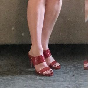 Calvin Klein red snake skin sandles